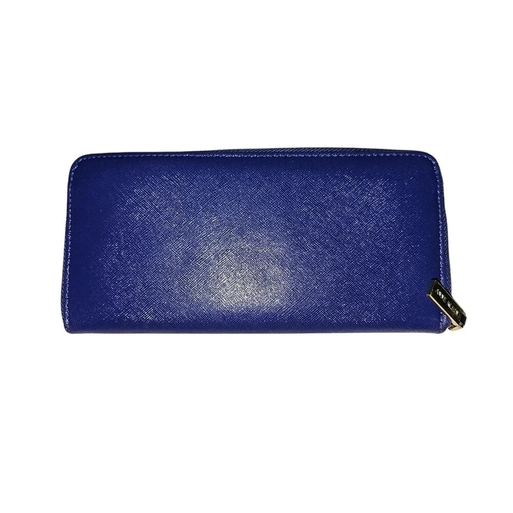 Royal Blue Anne Klein Bifold Zippered Wallet with Gold Hardware and Lock pull.